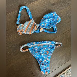 Floral Blue and Orange Bikini Set